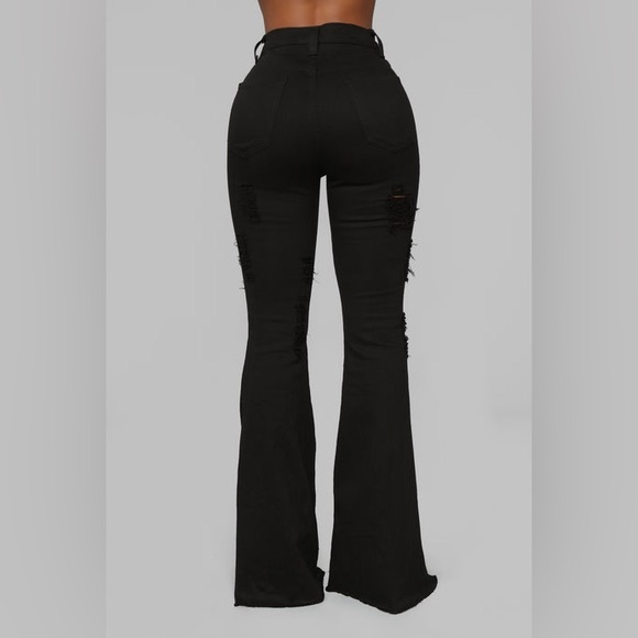 Fashion Nova Mind Of Her Own Flare Jeans - Black Size 13 - Picture 2 of 6